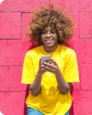 A woman reading from smartphone.